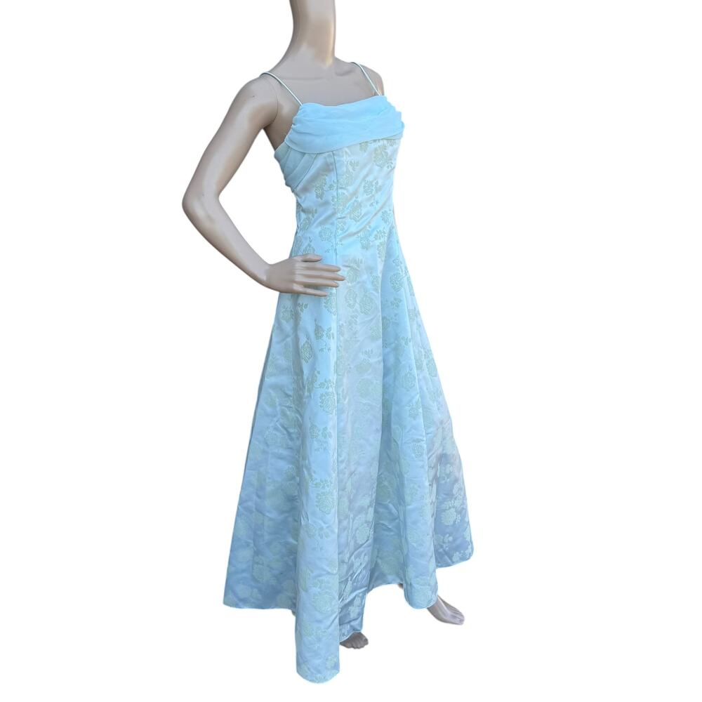 Vintage Betsy & Adam Blue Floral Brocade Gown 4 Prom - Picture 2 of 8